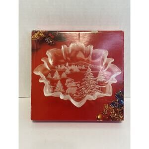 Mikasa Christmas Story Bon Bon Plate 9.75” Frosted Glass Germany Holiday Decor